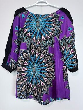 Nicole by Nicole Miller Purple Paisley Tunic Blouse Medium